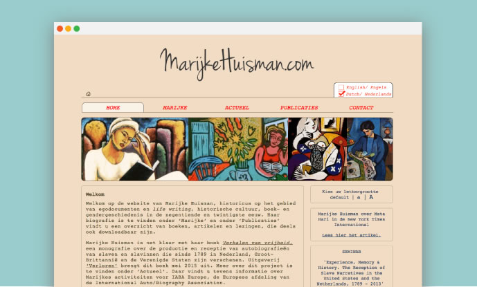 afbeelding van de website gemaakt voor Cultuurhistoricus Marijke Huisman